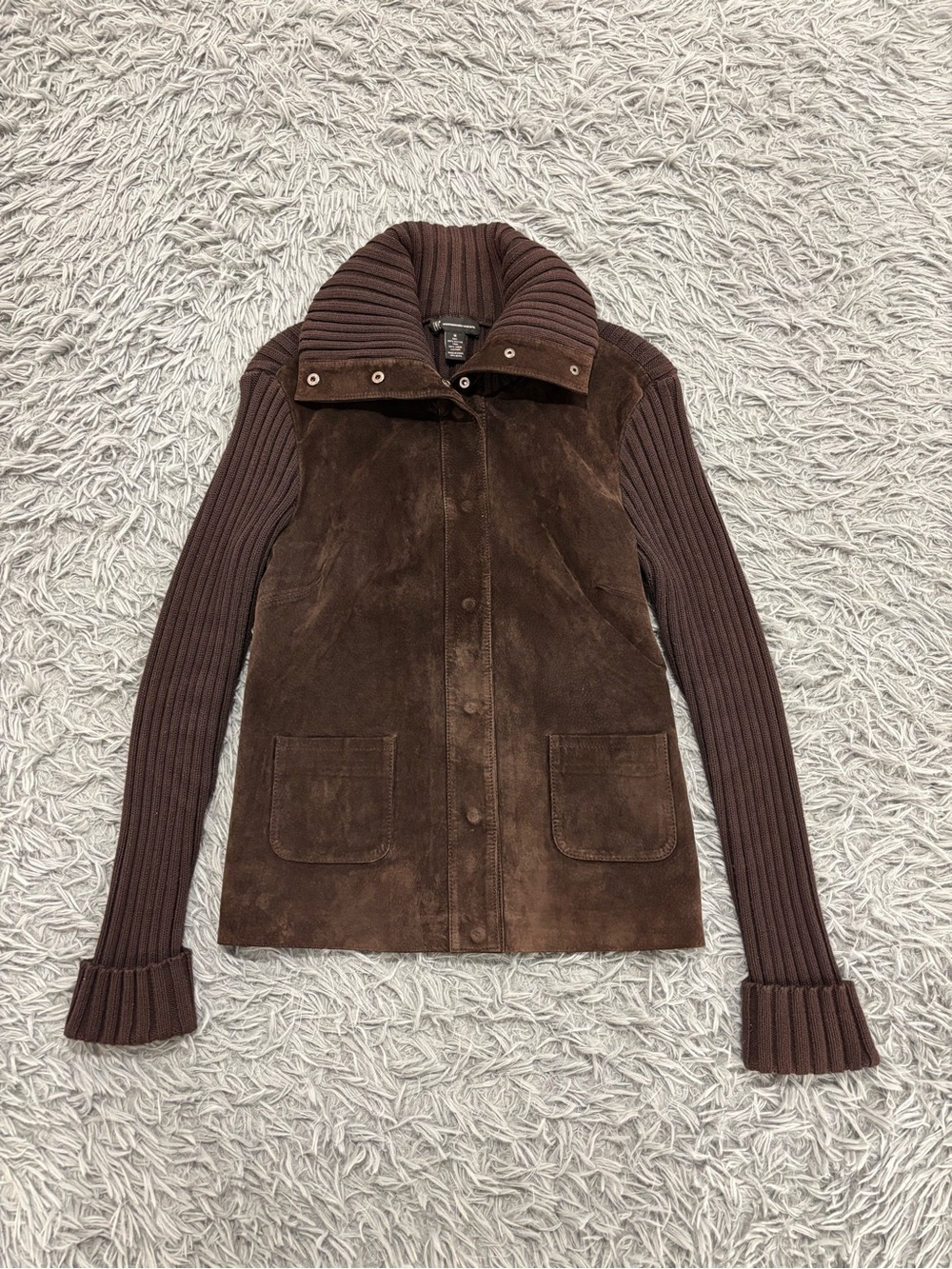 International Concepts Women’s Brown Suede Leather Button Snap Jacket Medium Y2K